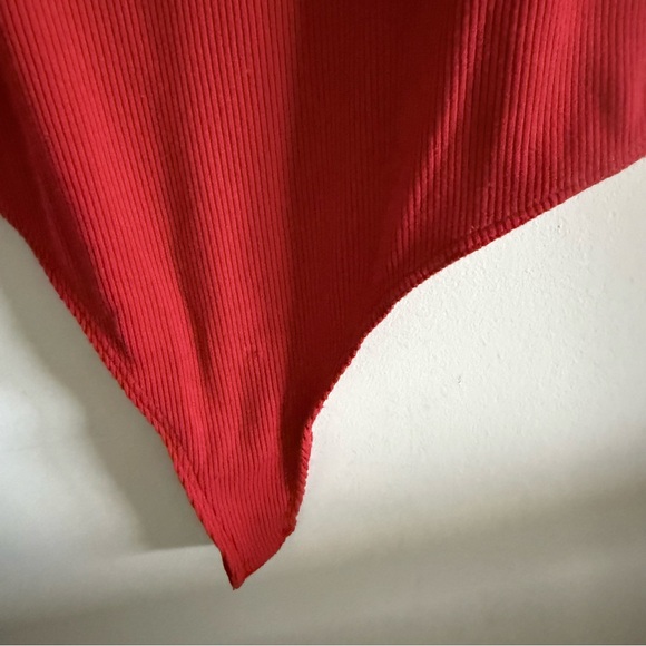 Brandy Melville Red Ribbed Square Neck Spaghetti Strap Thong Bodysuit | Small - Picture 5 of 10